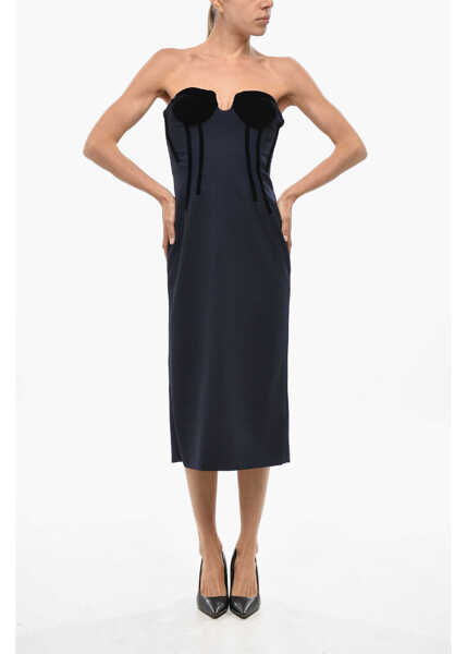 Rochii lungi Max Mara Sportmax Velour Detailed Anemone Midi Sheath Dress Blue Femei (BM 19436405) 1