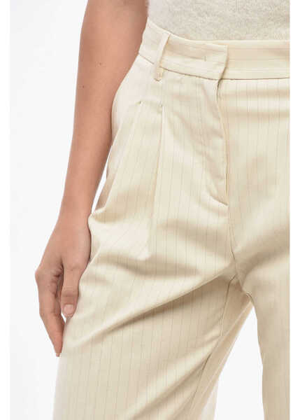 Pantaloni casual THE ANDAMANE Double-Pleated Nathalie Pinstriped Pants White Femei (BM 19436432) 3