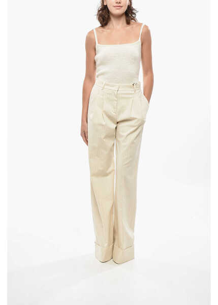 Pantaloni casual THE ANDAMANE Double-Pleated Nathalie Pinstriped Pants White Femei (BM 19436432) 4
