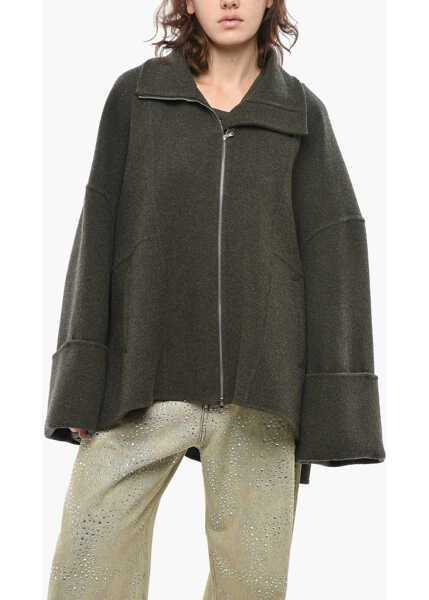 Paltoane QUIRA Wool Blend Coat With Front Zip Military Green Femei (BM 19436438) 1