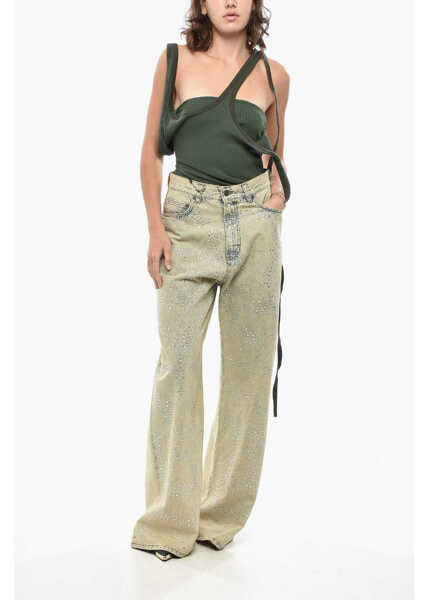 Blugi drepti GIUSEPPE DI MORABITO Vintage Washed Wide Leg Denims With Rhinestones 30Cm Light Blue Femei (BM 19436459) 4