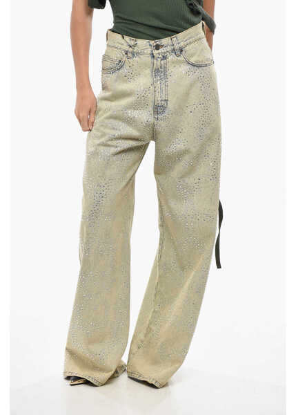 Blugi drepti GIUSEPPE DI MORABITO Vintage Washed Wide Leg Denims With Rhinestones 30Cm Light Blue Femei (BM 19436459) 1