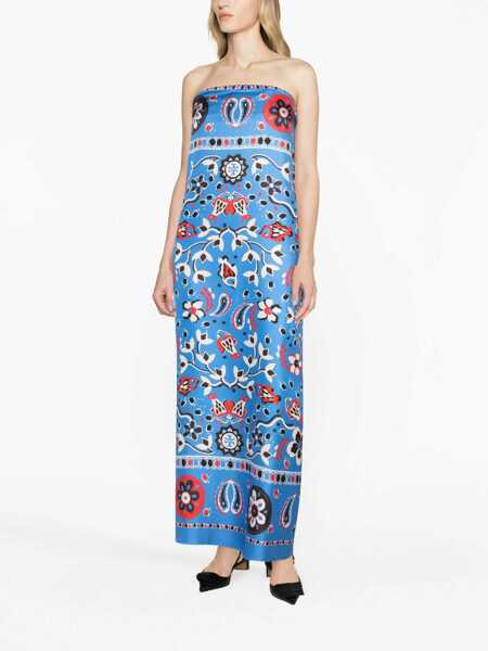 Rochii lungi Tory Burch Floral Patterned Silk Strapless Dress Light Blue Femei (BM 19436465) 2