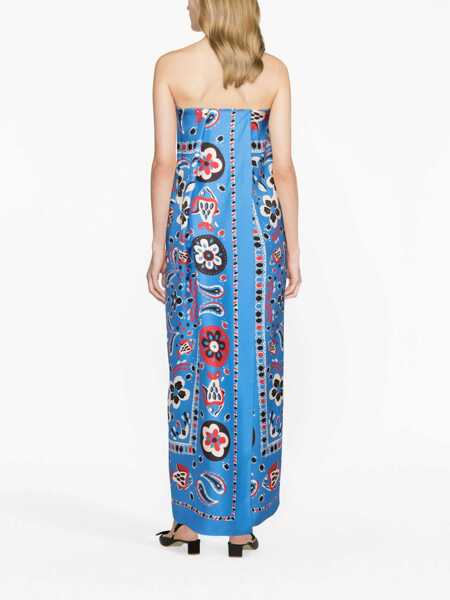 Rochii lungi Tory Burch Floral Patterned Silk Strapless Dress Light Blue Femei (BM 19436465) 3