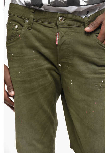 Blugi slim fit DSQUARED2 Stretch Denim Skater Jeans With Paint Effect Details 16Cm Green Barbati (BM 19436483) 3
