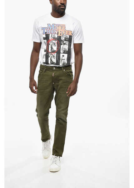 Blugi slim fit DSQUARED2 Stretch Denim Skater Jeans With Paint Effect Details 16Cm Green Barbati (BM 19436483) 4