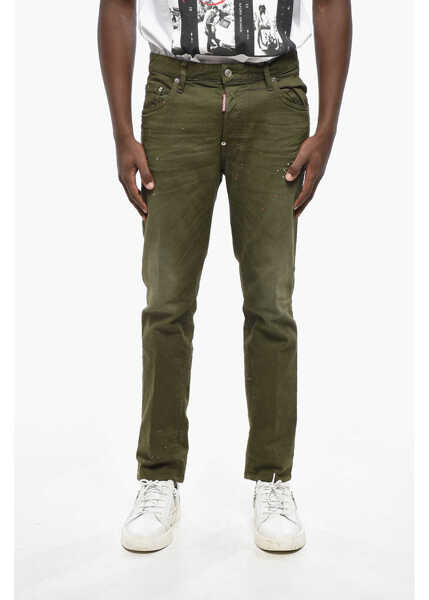 Blugi slim fit DSQUARED2 Stretch Denim Skater Jeans With Paint Effect Details 16Cm Green Barbati (BM 19436483) 1