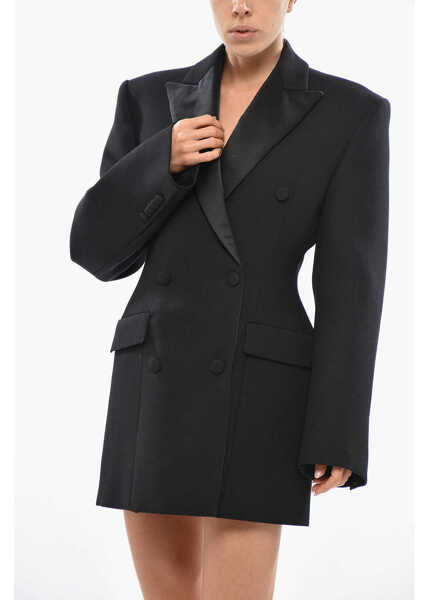 Sacouri WARDROBE.NYC Double-Breasted Sculpted Blazer Dress With Satin Details Black Femei (BM 19436486) 4