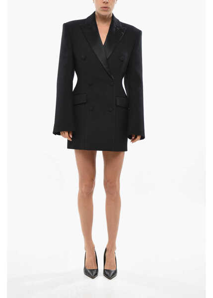 Sacouri WARDROBE.NYC Double-Breasted Sculpted Blazer Dress With Satin Details Black Femei (BM 19436486) 1