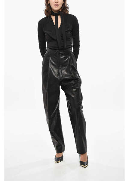 Pantaloni casual Khaite Balloon Fit Leather Pants With Front Pleat Black Femei (BM 19436492) 4