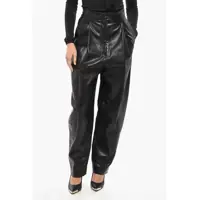 Pantaloni casual Balloon Fit Leather Pants With Front Pleat Femei