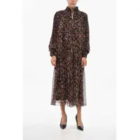Rochii lungi Paisley Patterned Silk Blend Shirt Dress Femei