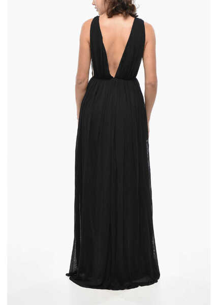 Rochii lungi Saint Laurent Long Dress With Deep V-Neck And Shoulder Straps Embellished Black Femei (BM 19436510) 2