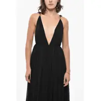 Rochii lungi Saint Laurent Dama - Rochii lungi Saint Laurent Long Dress With Deep V-Neck And Shoulder Straps Embellished Black Femei (BM 19436510) - B-mall.ro