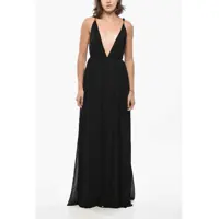 Rochii lungi Long Dress With Deep V-Neck And Shoulder Straps Embellished Femei