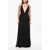 Saint Laurent Long Dress With Deep V-Neck And Shoulder Straps Embellished Black
