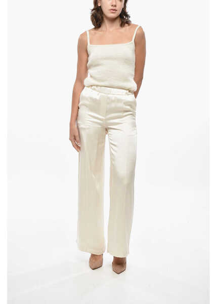 Pantaloni casual Loewe Silk Satin Pyjama Palazzo Pants White Femei (BM 19436513) 4