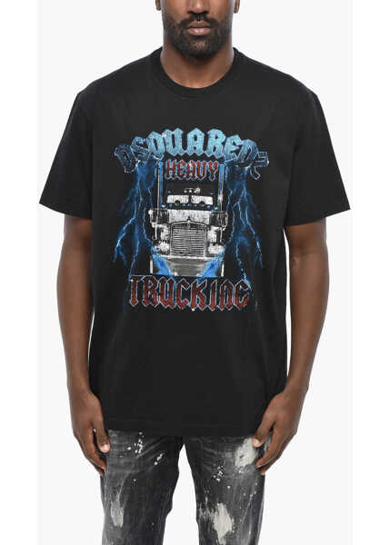 Tricouri DSQUARED2 Front Printed Cool Fit Crew-Neck T-Shirt Black Barbati (BM 19436516) 1