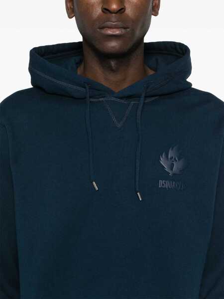 Bluze de trening DSQUARED2 Brushed Cotton Cool Fit Hoodie With Embossed Logo Blue Barbati (BM 19436531) 5