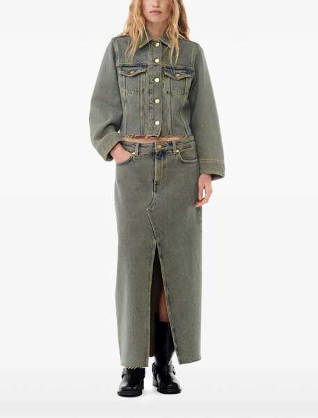 Fuste casual Ganni Denim Skirt With Maxi Frontal Split Beige Femei (BM 19436540) 2