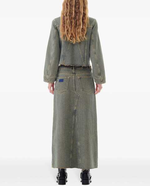 Fuste casual Ganni Denim Skirt With Maxi Frontal Split Beige Femei (BM 19436540) 4