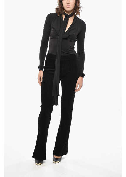 Pantaloni casual AVENUE MONTAIGNE Corduroy Bootcut Pants With Elastic Waistband Black Femei (BM 19436543) 4