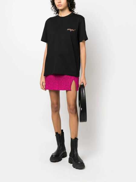 Tricouri MSGM Cotton Crew-Neck T-Shirt With Side Embroidery Logo Black Femei (BM 19436546) 2