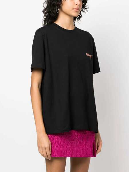 Tricouri MSGM Cotton Crew-Neck T-Shirt With Side Embroidery Logo Black Femei (BM 19436546) 3