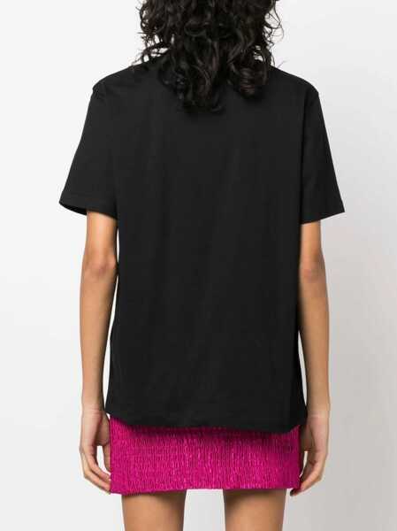 Tricouri MSGM Cotton Crew-Neck T-Shirt With Side Embroidery Logo Black Femei (BM 19436546) 4