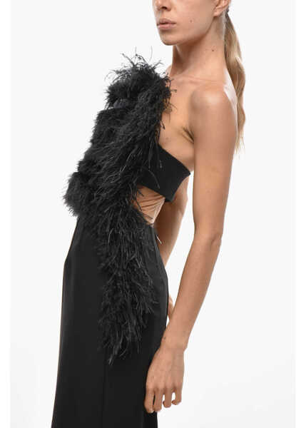 Rochii lungi Max Mara Sportmax Bare Back Midi Dress With Feather Detail Black Femei (BM 19436549) 2