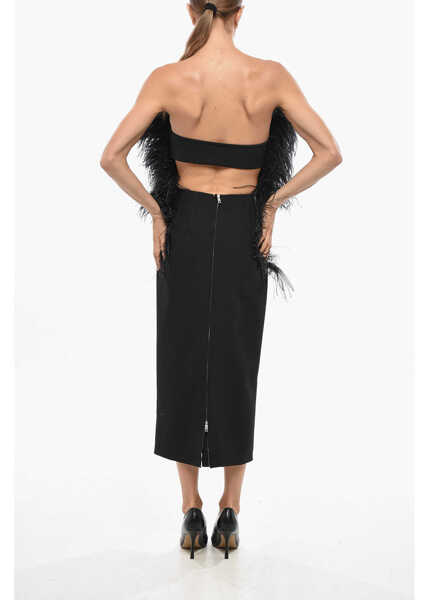 Rochii lungi Max Mara Sportmax Bare Back Midi Dress With Feather Detail Black Femei (BM 19436549) 3