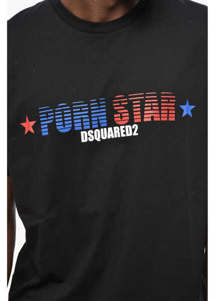 Tricouri DSQUARED2 Solid Color Porn Star Crew-Neck T-Shirt With Frontal Print Black Barbati (BM 19436552) 3