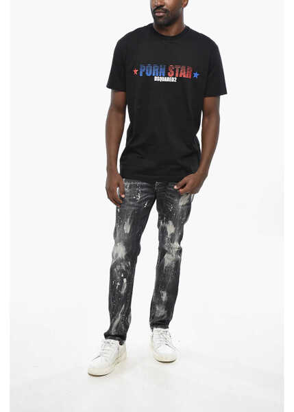 Tricouri DSQUARED2 Solid Color Porn Star Crew-Neck T-Shirt With Frontal Print Black Barbati (BM 19436552) 4