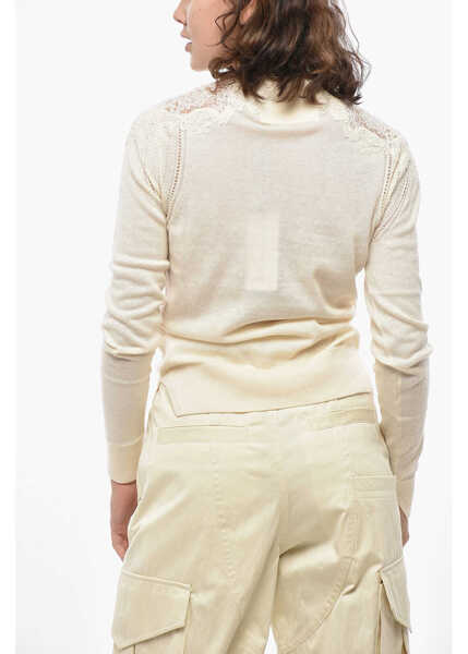 Pulovere Ermanno Scervino Crew Neck Cashmere Blend Sweater With Lace Inserts White Femei (BM 19436558) 2