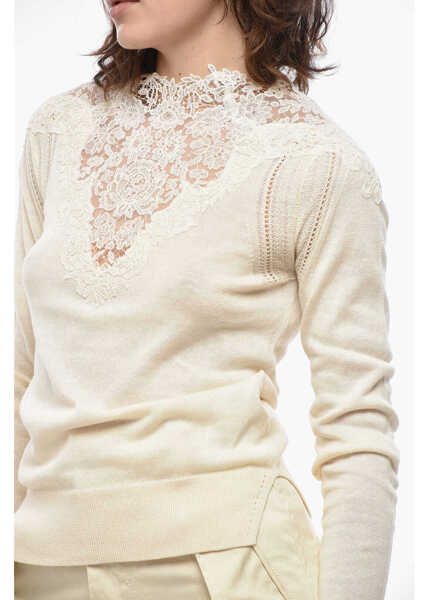 Pulovere Ermanno Scervino Crew Neck Cashmere Blend Sweater With Lace Inserts White Femei (BM 19436558) 3