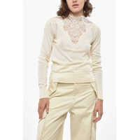 Pulovere Crew Neck Cashmere Blend Sweater With Lace Inserts Femei