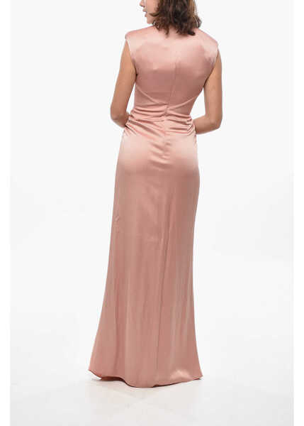 Rochii lungi Max Mara Satin Pilard Dress With Front Knot Pink Femei (BM 19436573) 2