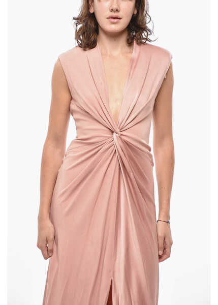 Rochii lungi Max Mara Satin Pilard Dress With Front Knot Pink Femei (BM 19436573) 4