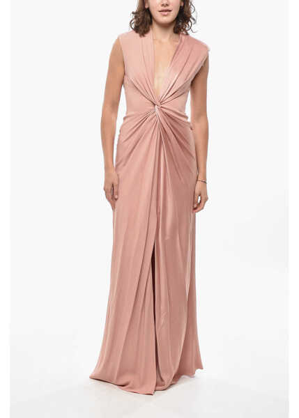 Rochii lungi Max Mara Satin Pilard Dress With Front Knot Pink Femei (BM 19436573) 1