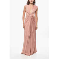 Rochii lungi Satin Pilard Dress With Front Knot Femei