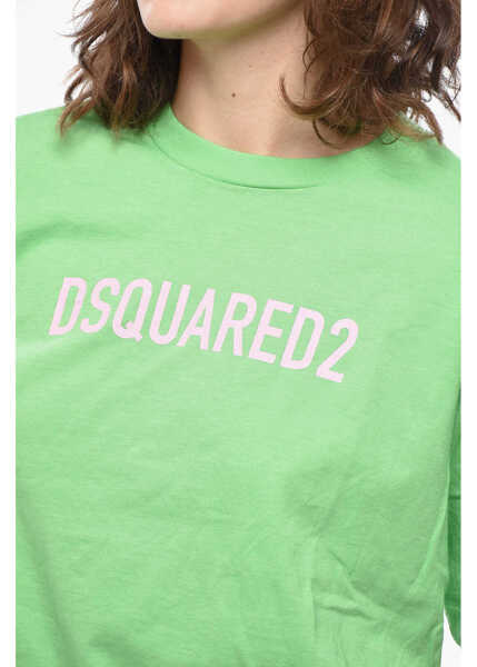 Tricouri DSQUARED2 Solid Color Easy Fit Crew-Neck T-Shirt With Contrasting Logo Green Femei (BM 19436588) 3