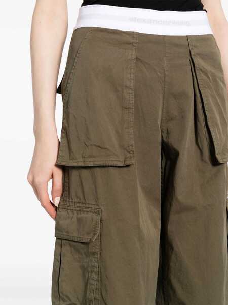 Pantaloni casual Alexander Wang Cotton Cargo Pants With Logo Band Green Femei (BM 19436591) 5