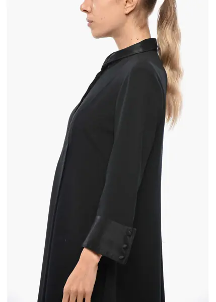 Rochii scurte Balenciaga Flared Shirt Dress With Satin Details Black Femei (BM 19436594) 2