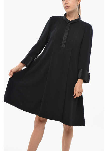 Rochii scurte Balenciaga Flared Shirt Dress With Satin Details Black Femei (BM 19436594) 4