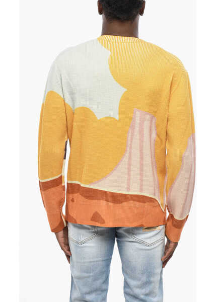 Pulovere DSQUARED2 Virgin Wool Crew-Neck Sweater With Llama Print Yellow Barbati (BM 19436597) 2