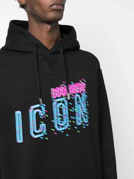 Bluze de trening DSQUARED2 Icon Fleeced Cotton Cool Fit Hoodie With Printed Logo Black Barbati (BM 19436603) 5
