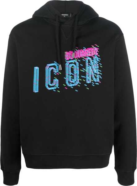 Bluze de trening DSQUARED2 Icon Fleeced Cotton Cool Fit Hoodie With Printed Logo Black Barbati (BM 19436603) 1