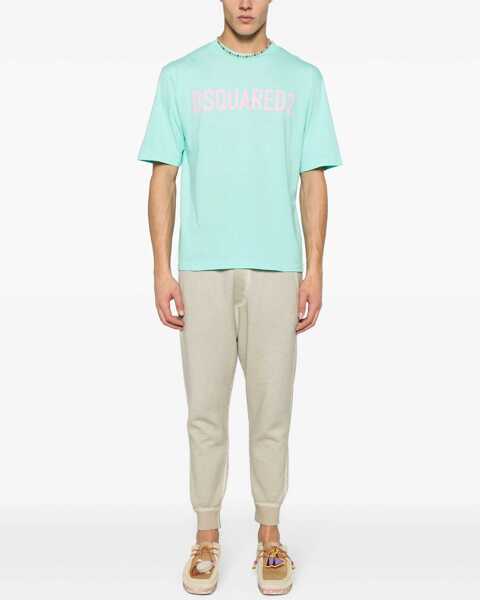 Tricouri DSQUARED2 Logo Printed Loose Fit Crew-Neck T-Shirt Light Blue Barbati (BM 19436612) 2