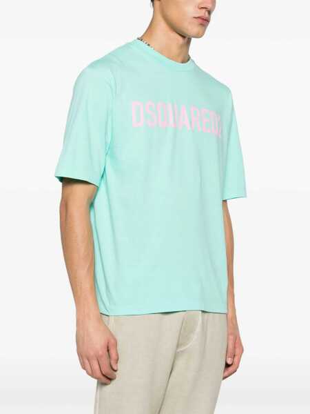 Tricouri DSQUARED2 Logo Printed Loose Fit Crew-Neck T-Shirt Light Blue Barbati (BM 19436612) 3