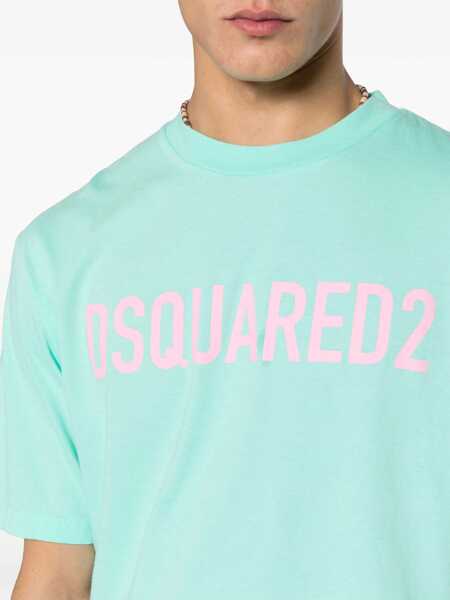 Tricouri DSQUARED2 Logo Printed Loose Fit Crew-Neck T-Shirt Light Blue Barbati (BM 19436612) 5